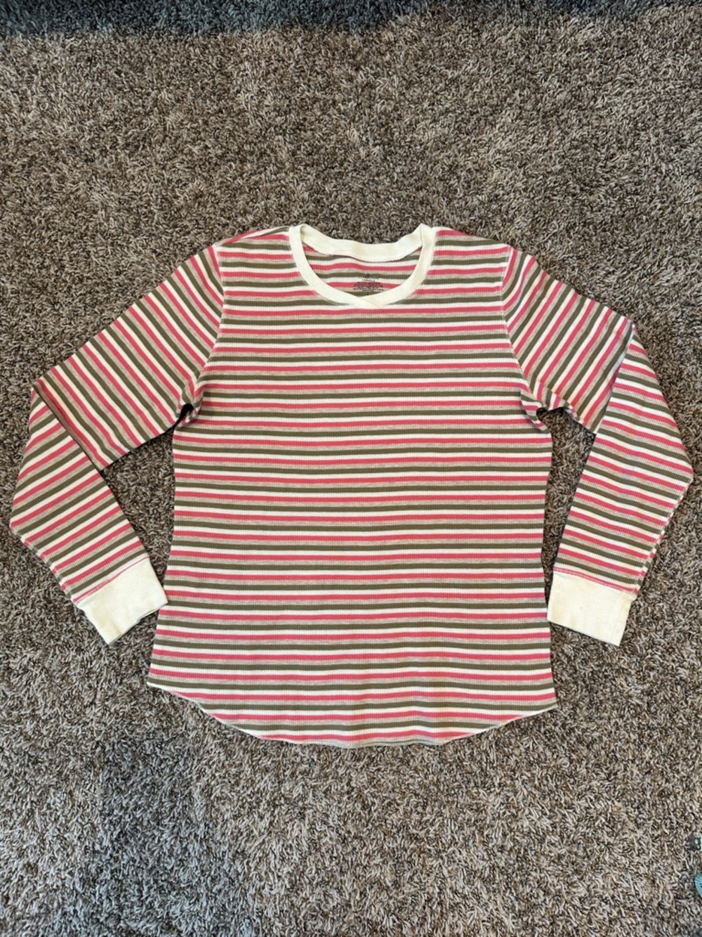 Cuddl Duds Women’s Long-Sleeve Striped Crewneck Thermal Top - Pink & Green
